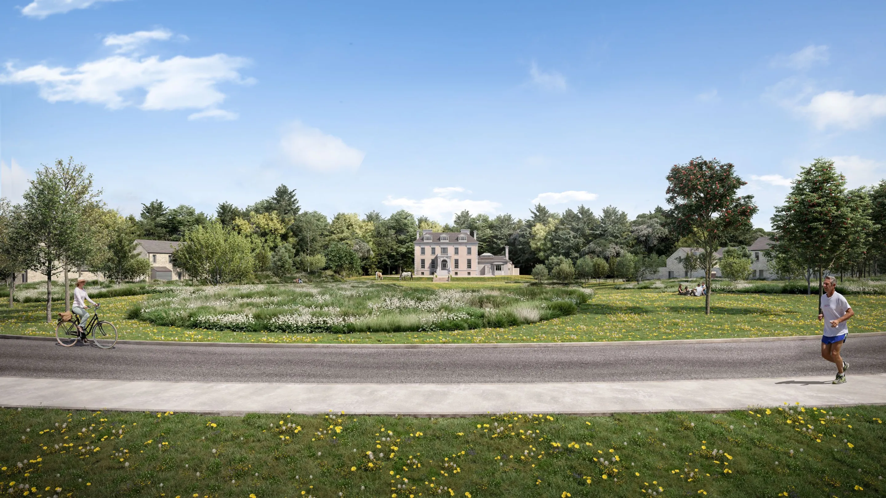 A large historic house in a landscaped area