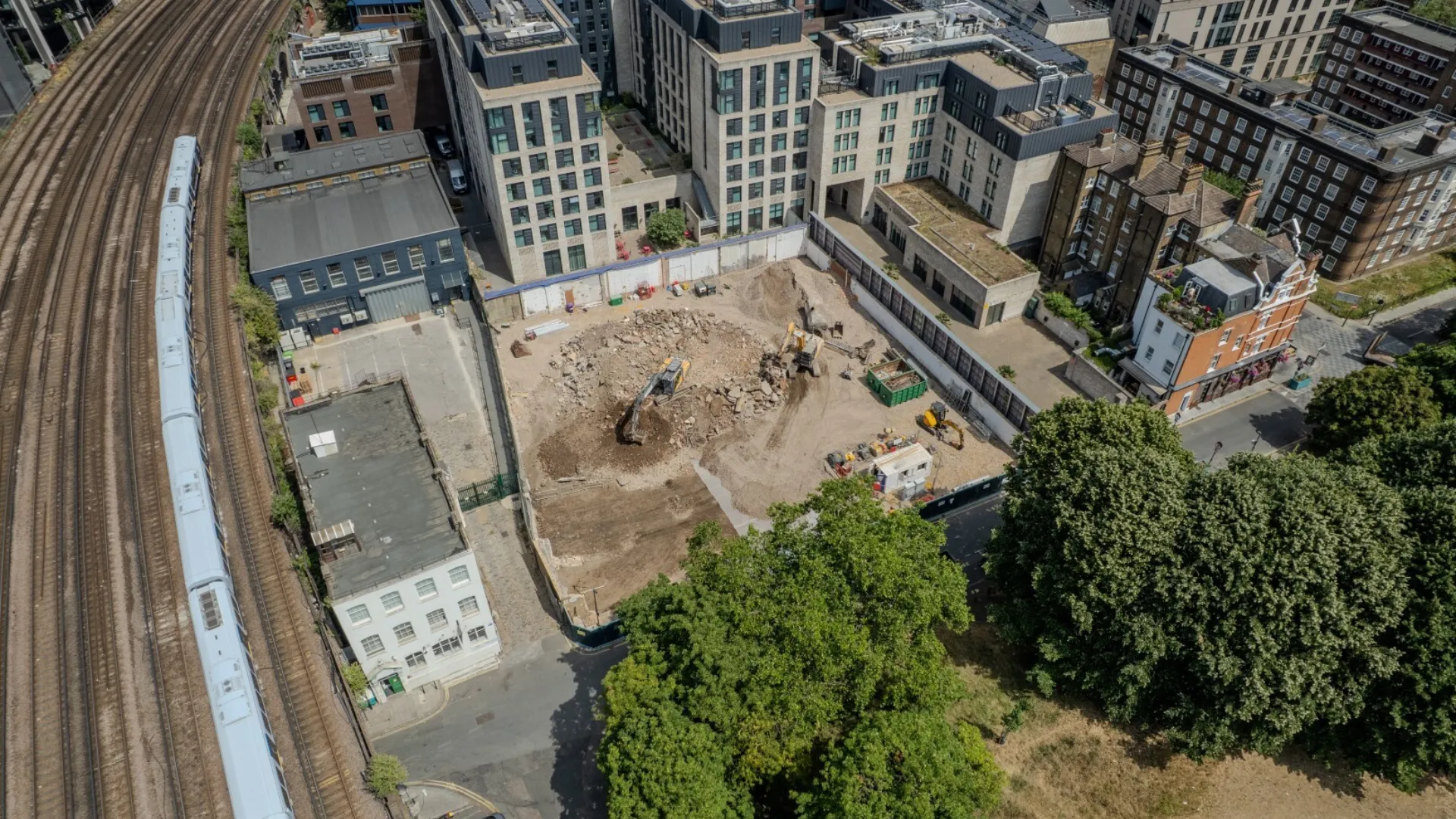 Glasshouse Walk - Drone footage aerial image of demolition work in progress