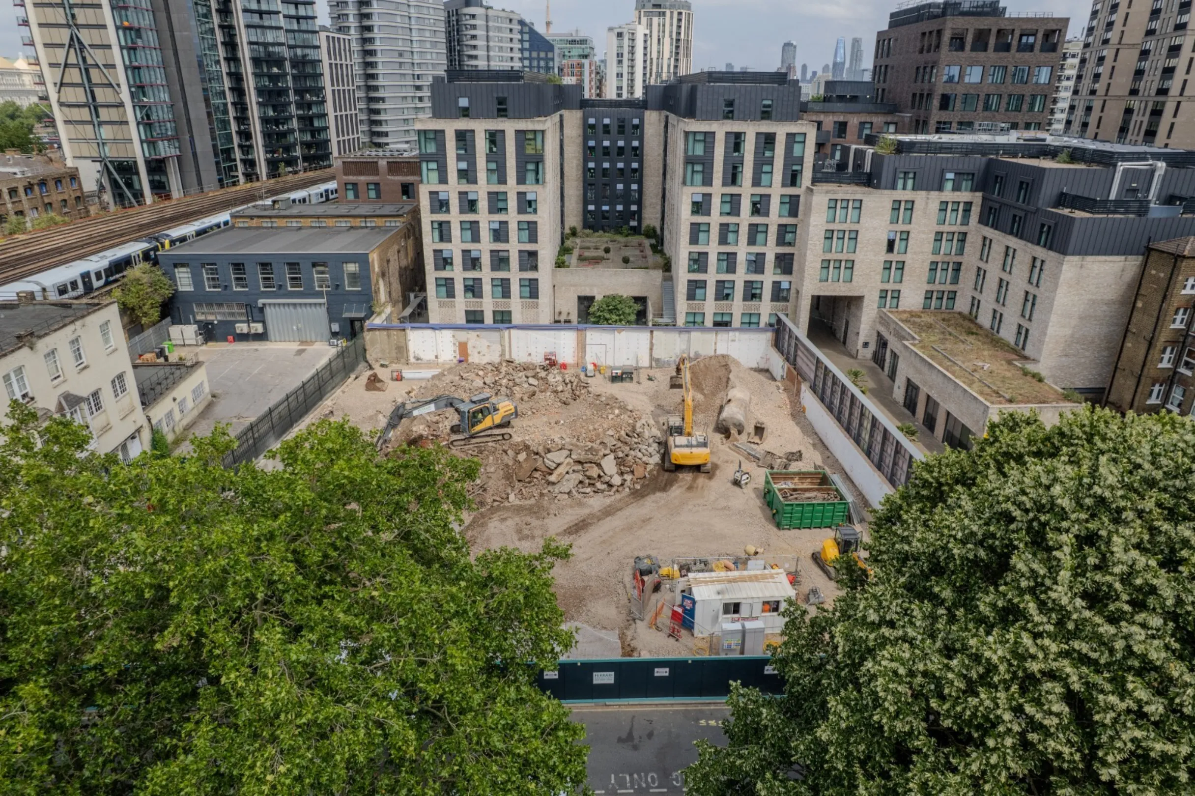Glasshouse Walk - Drone footage aerial image of demolition work in progress