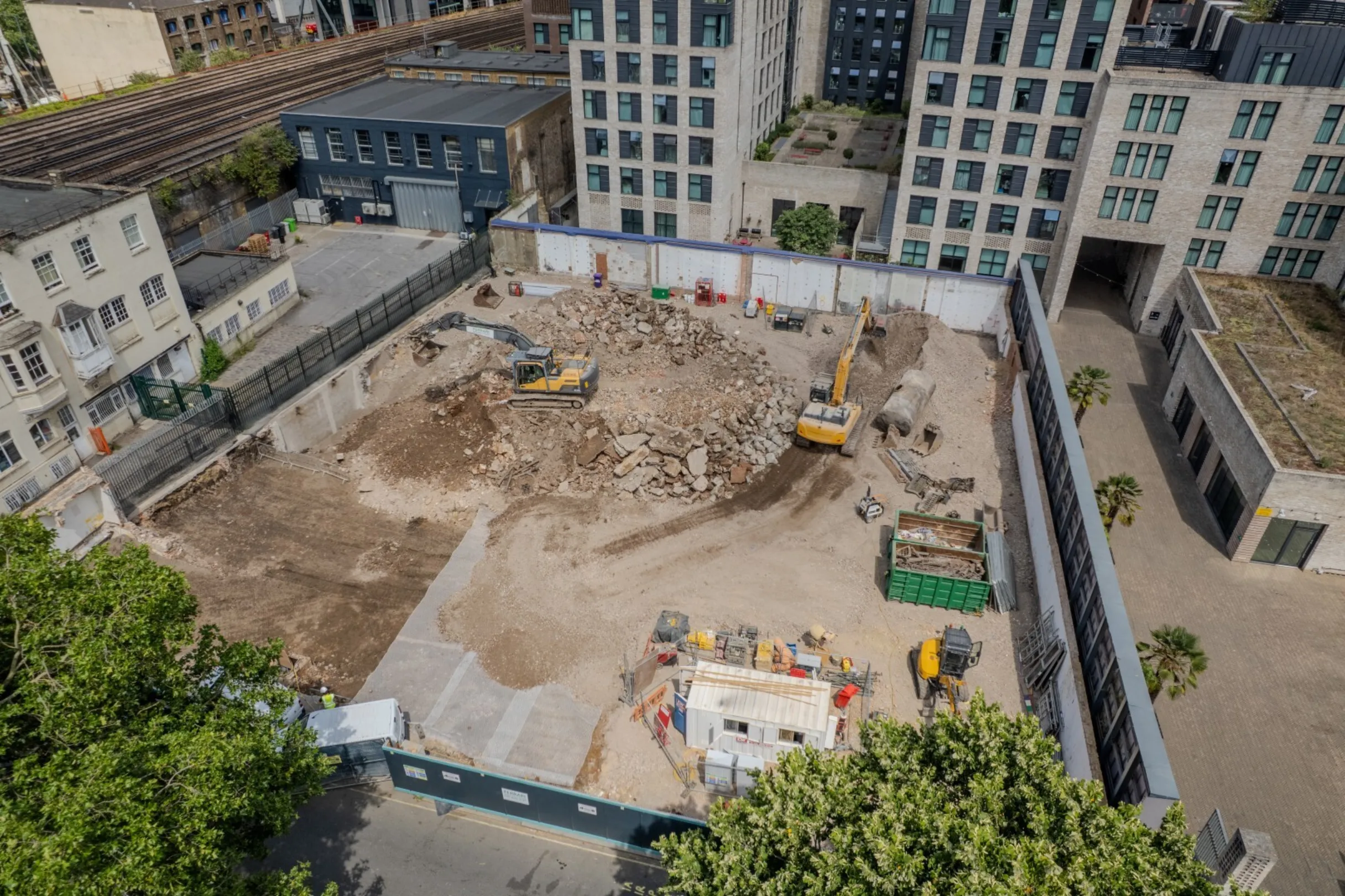 Glasshouse Walk - Drone footage aerial image of demolition work in progress