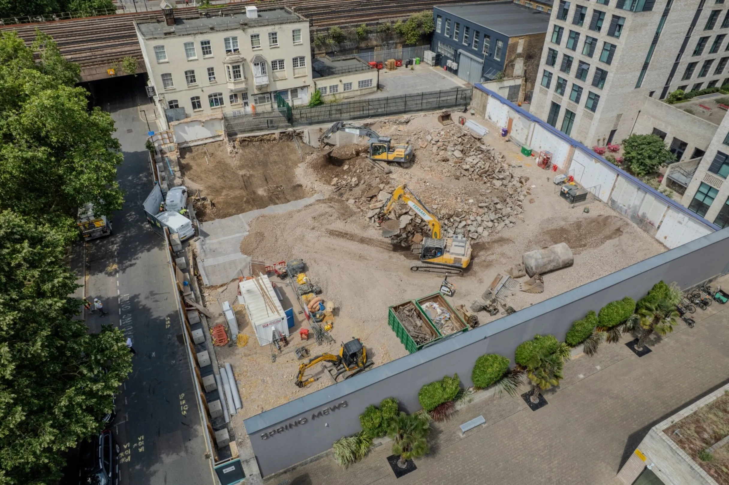 Glasshouse Walk - Drone footage aerial image of demolition work in progress