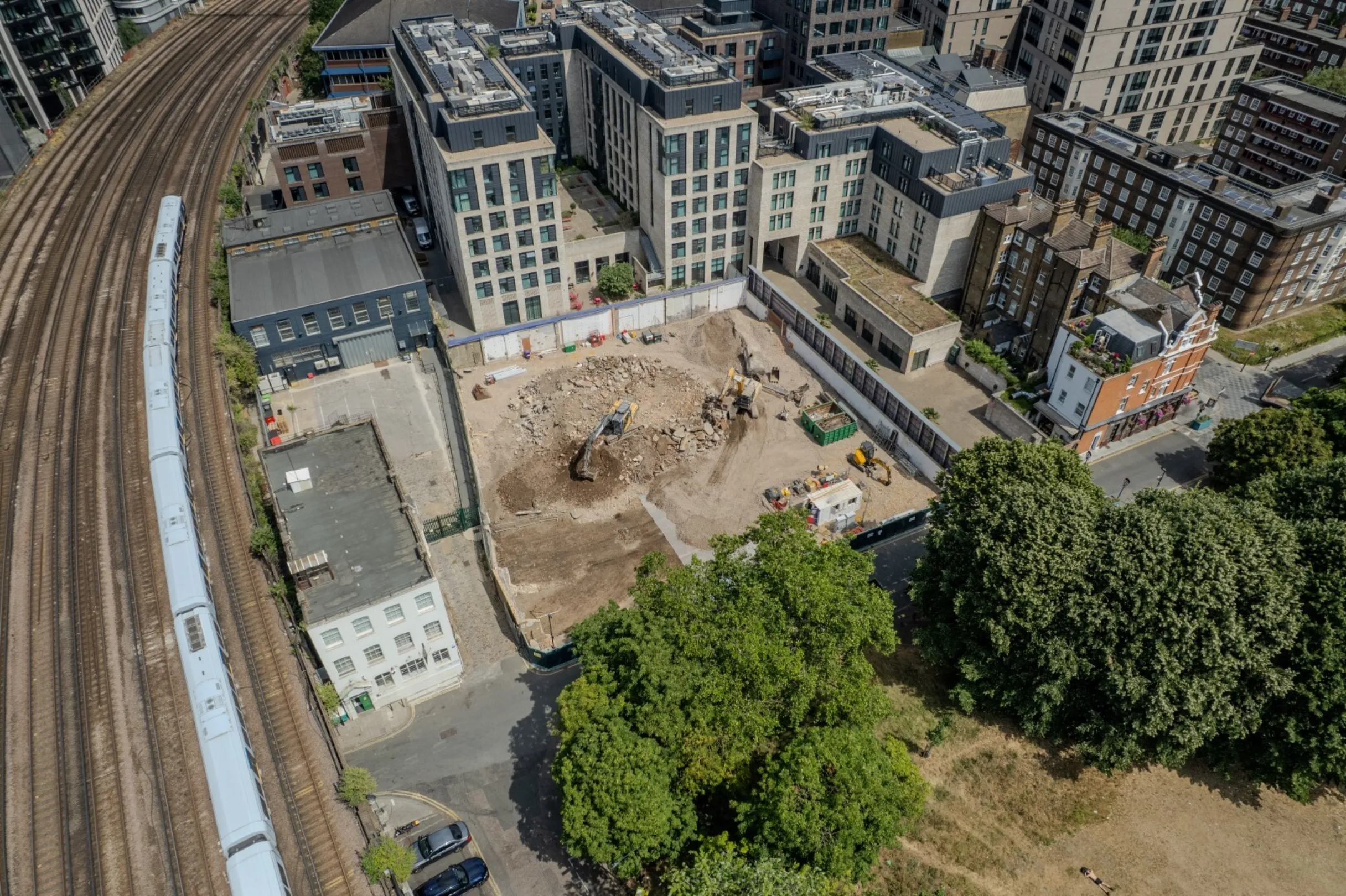 Glasshouse Walk - Drone footage aerial image of demolition work in progress