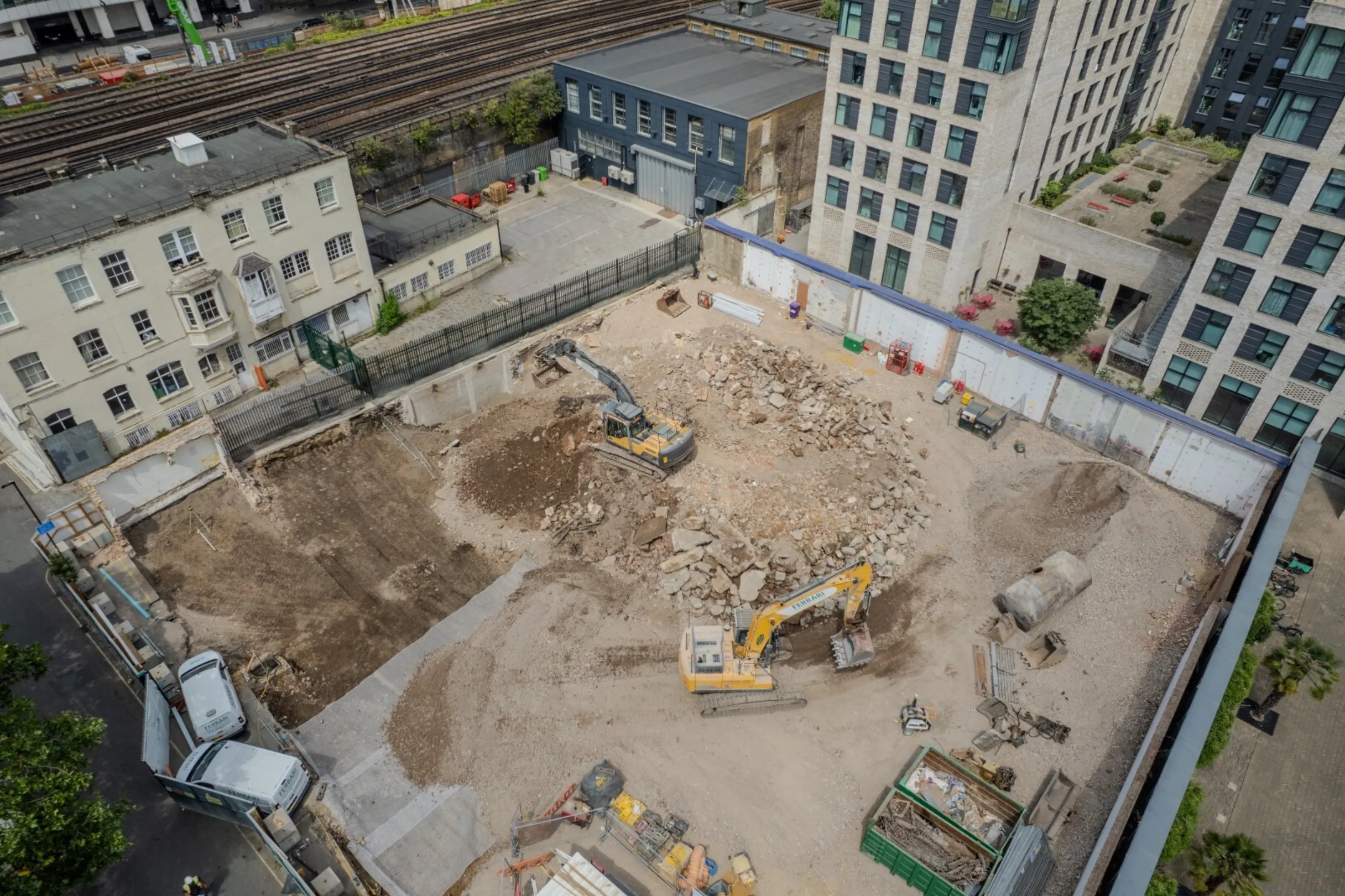 Glasshouse Walk - Drone footage aerial image of demolition work in progress