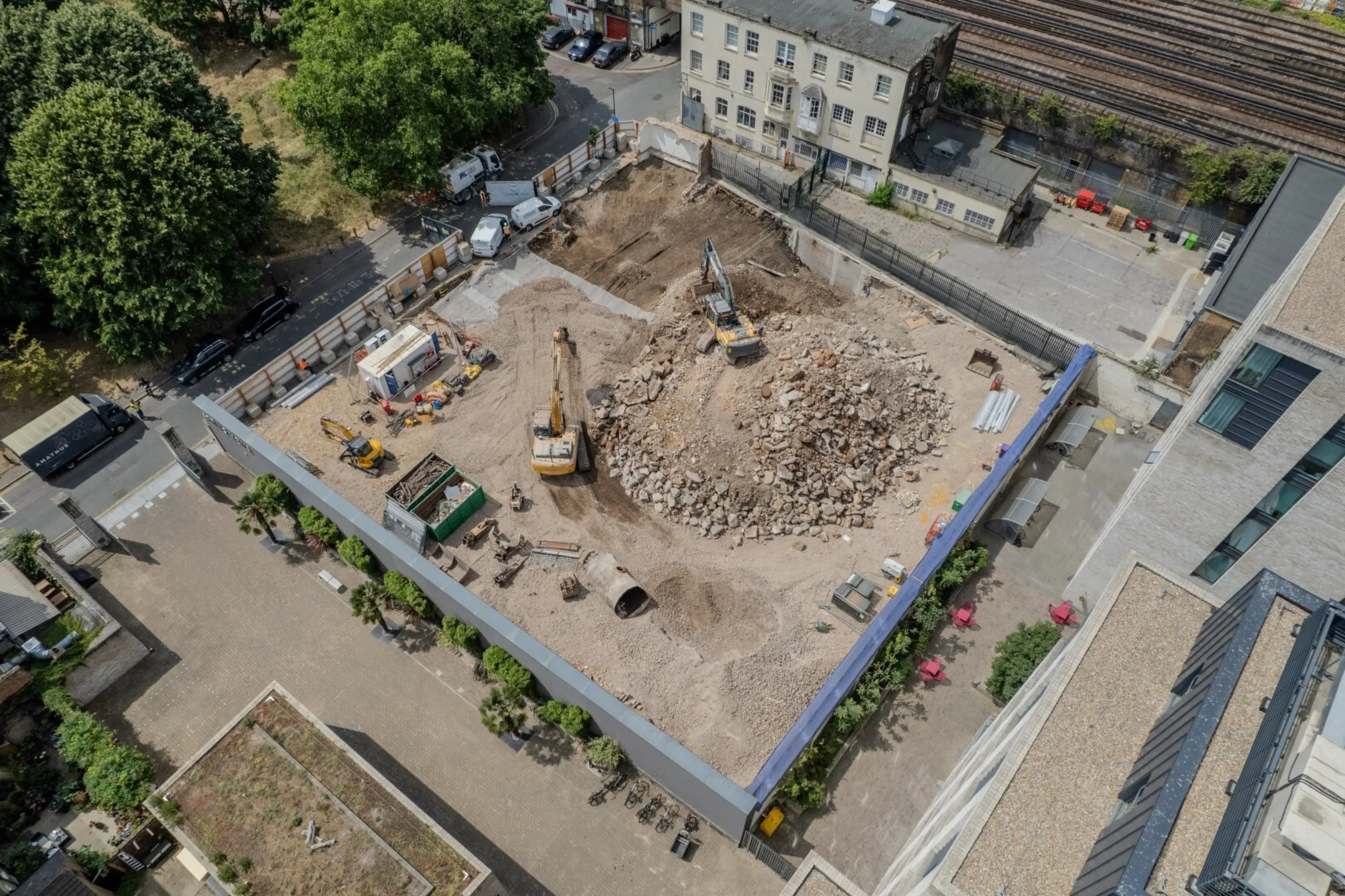 Glasshouse Walk - Drone footage aerial image of demolition work in progress