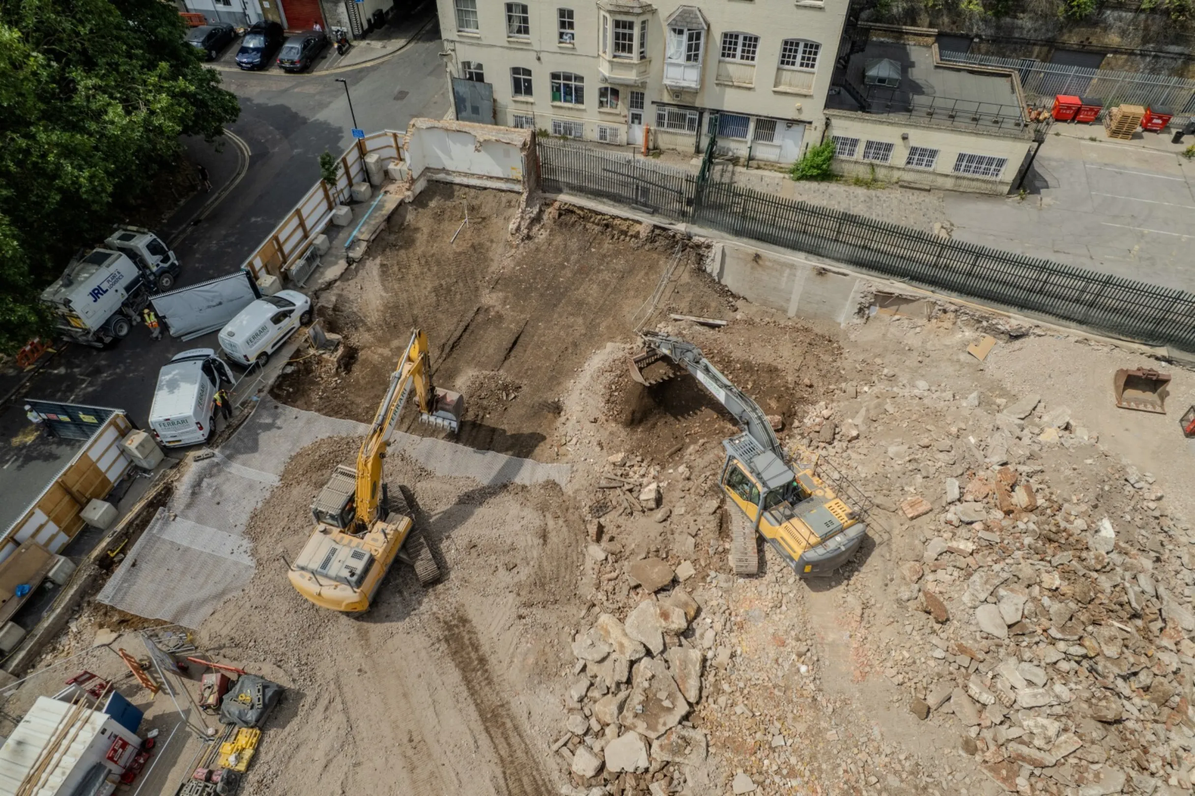 Glasshouse Walk - Drone footage aerial image of demolition work in progress
