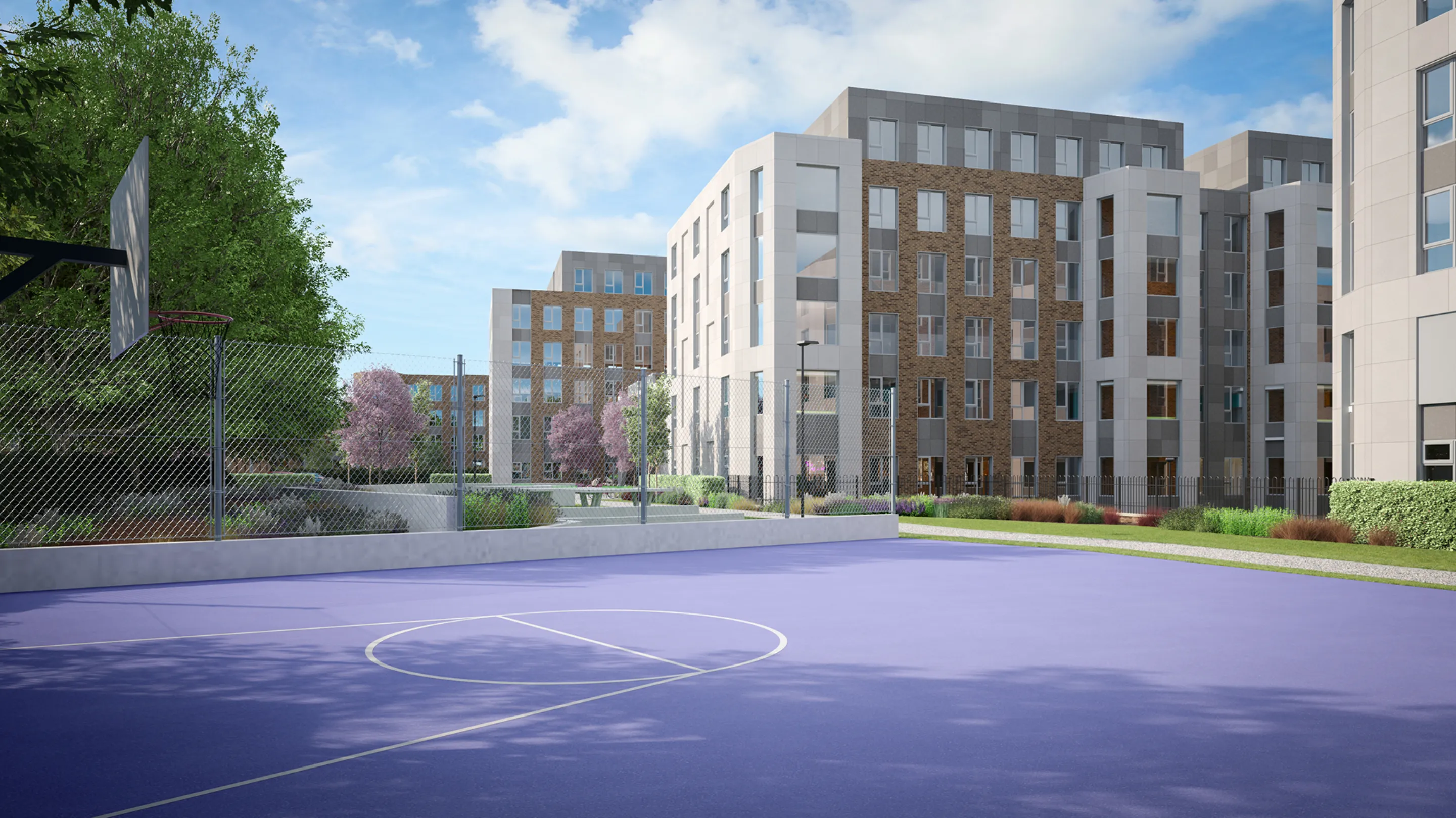 CGI image of a basketball court in a new student accommodation development in Dublin
