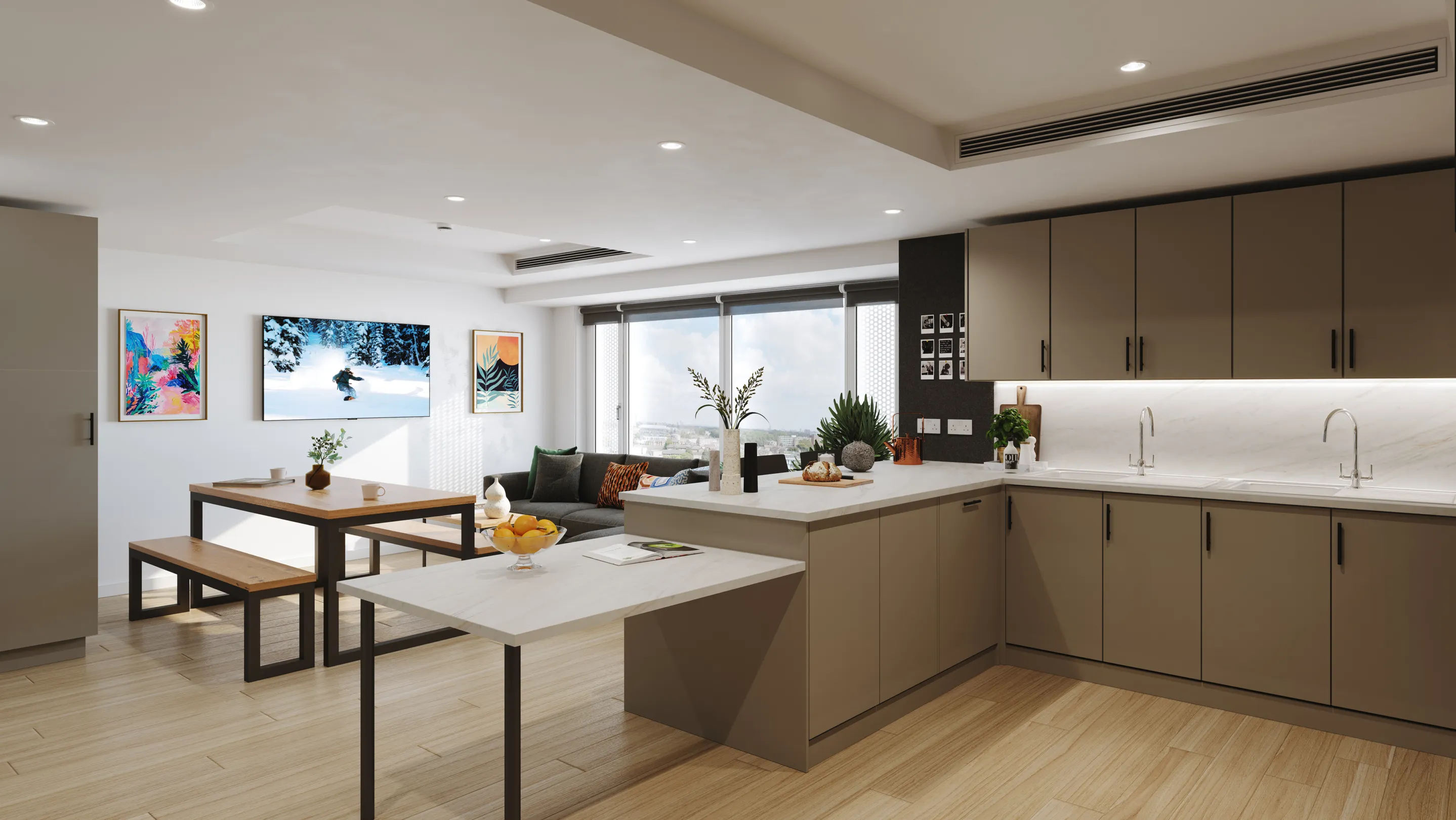 A modern kitchen in a new student accommodation block