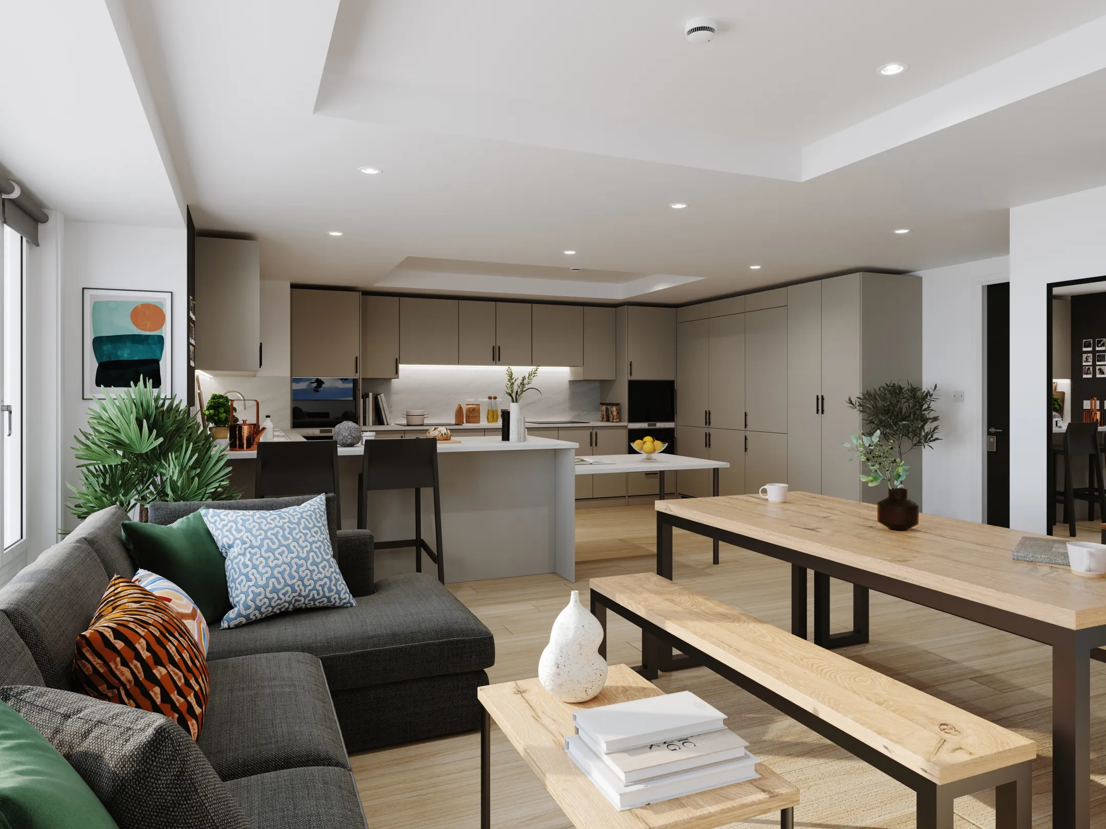 A modern kitchen in a new student accommodation block