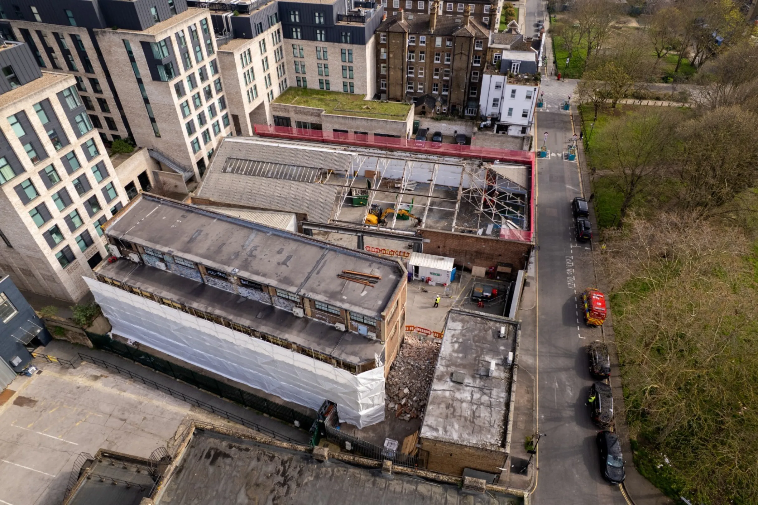 Glasshouse Walk - Drone footage aerial image of demolition work in progress