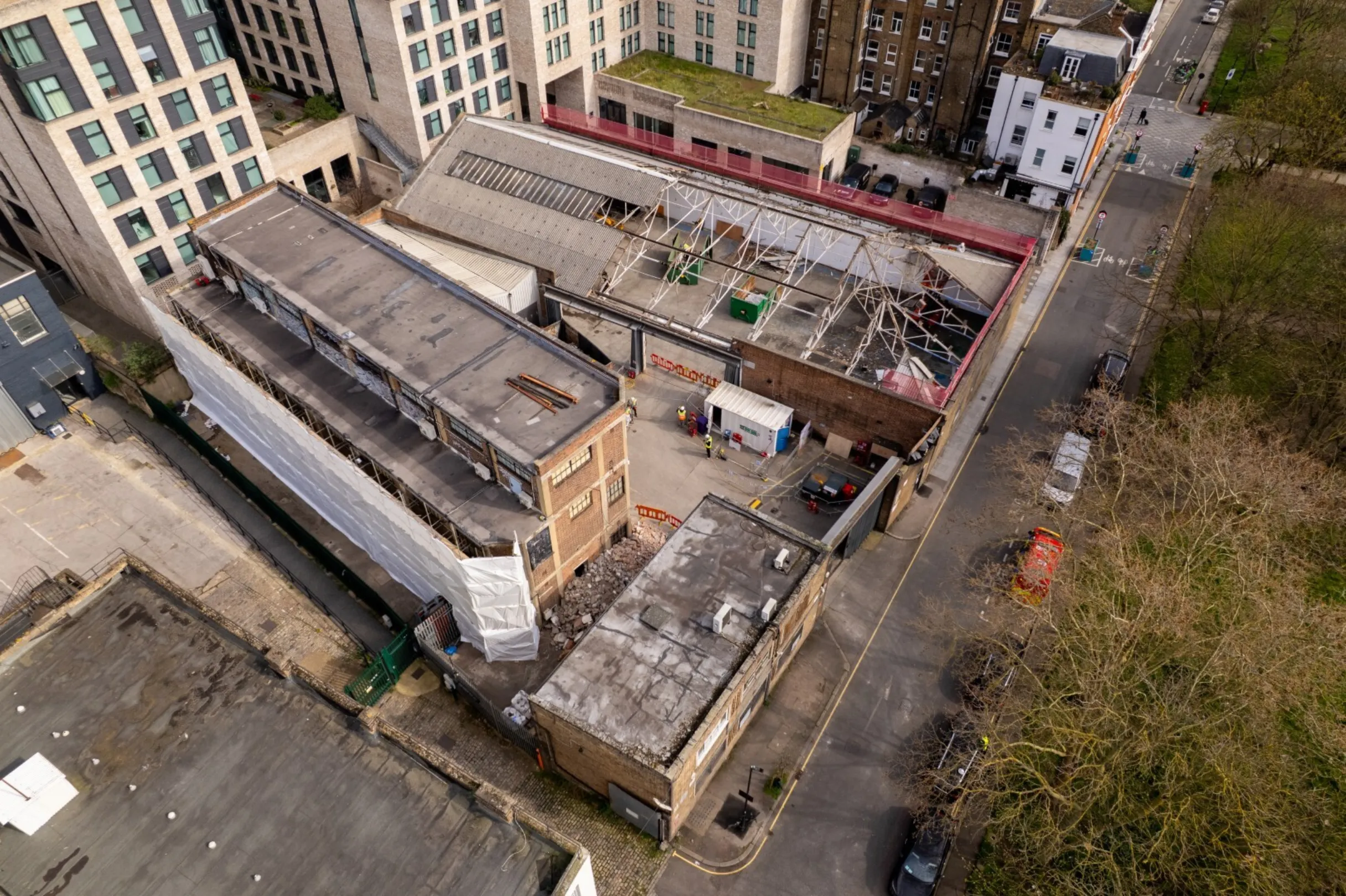 Glasshouse Walk - Drone footage aerial image of demolition work in progress