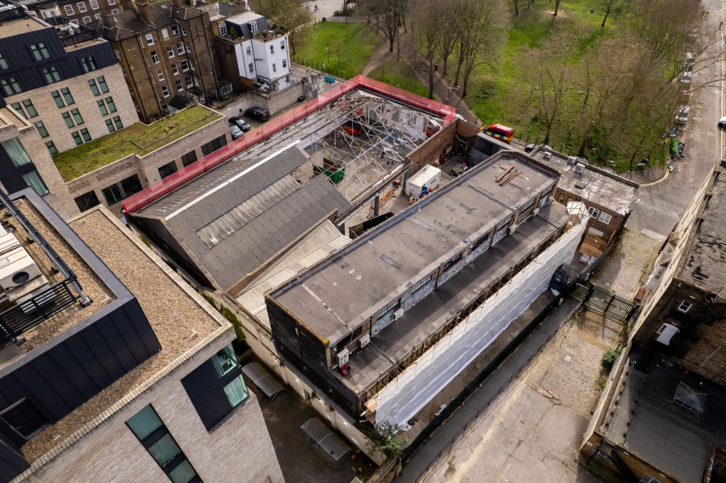Glasshouse Walk - Drone footage aerial image of demolition work in progress